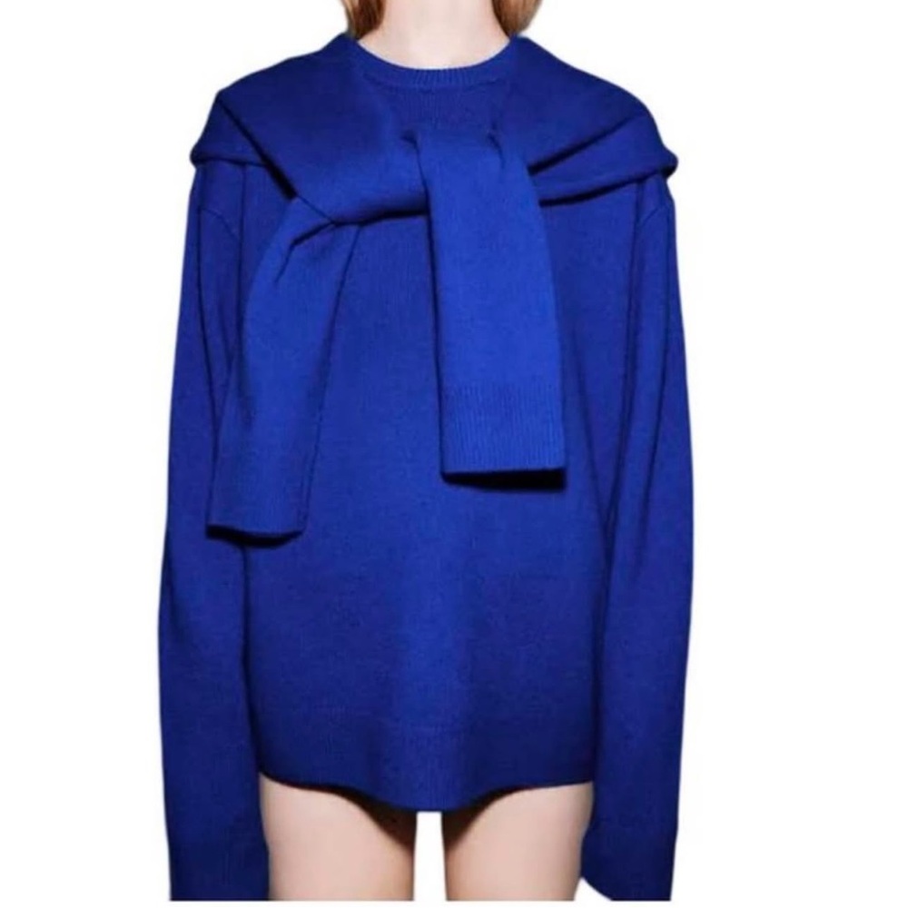 BNWOT - Zara 100% Wool Blue Tie Sweater